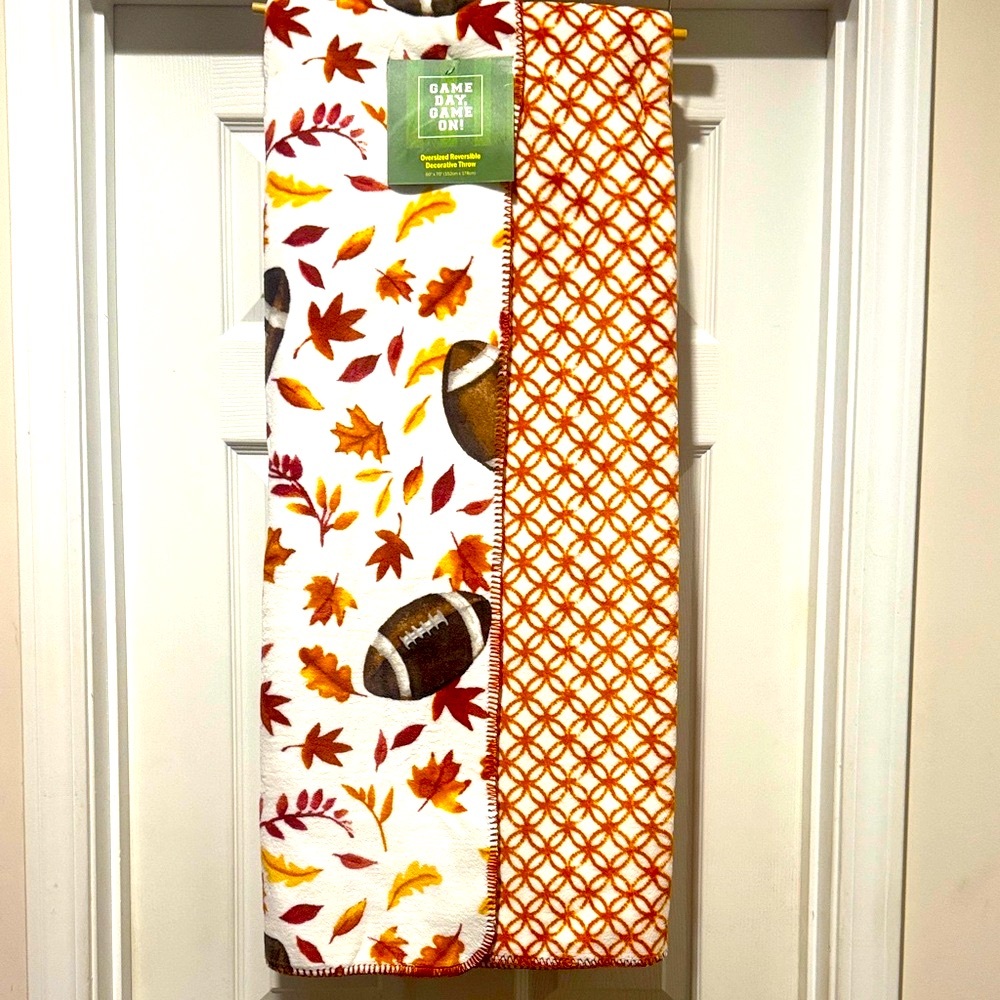 GAME DAY,GAME ON! Oversized Reversible Decorative Football/Leaves Throw
